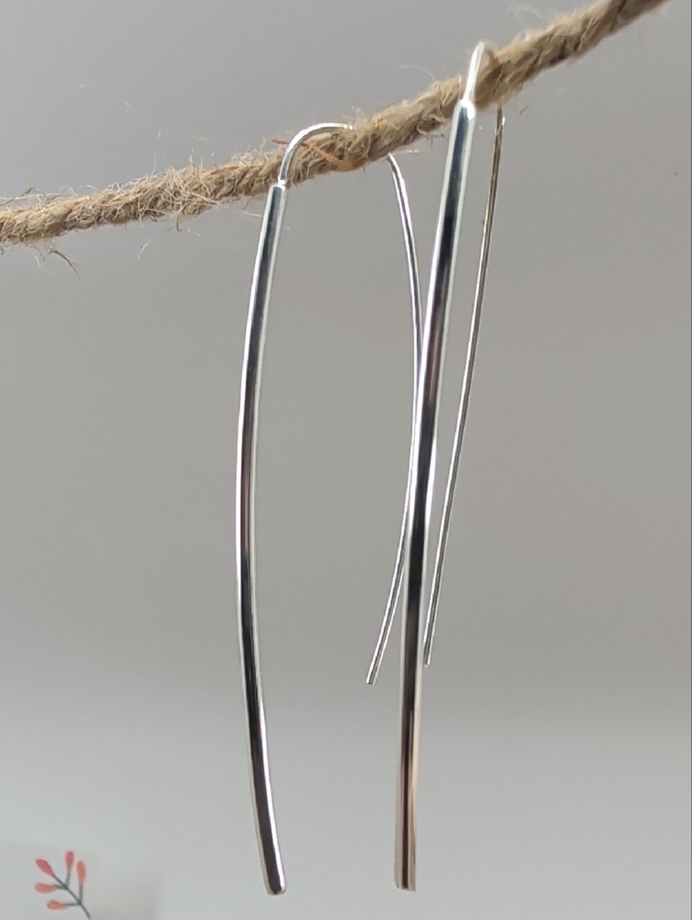 Vintage 925 Sterling Silver Designer Open Hoop Threader Earrings